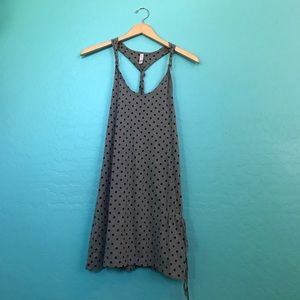 Gray and black poke-a-dot dress