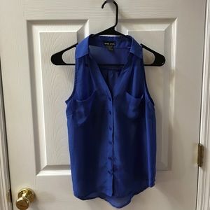 Royal blue sleeveless button blouse