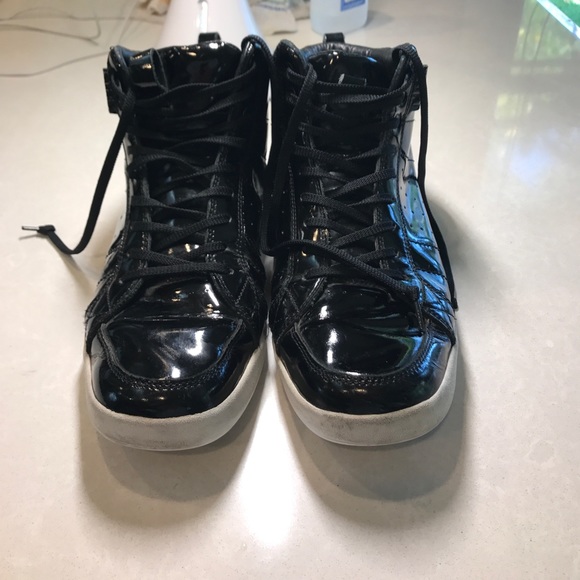 Black Leather Clae High Tops - Picture 4 of 8