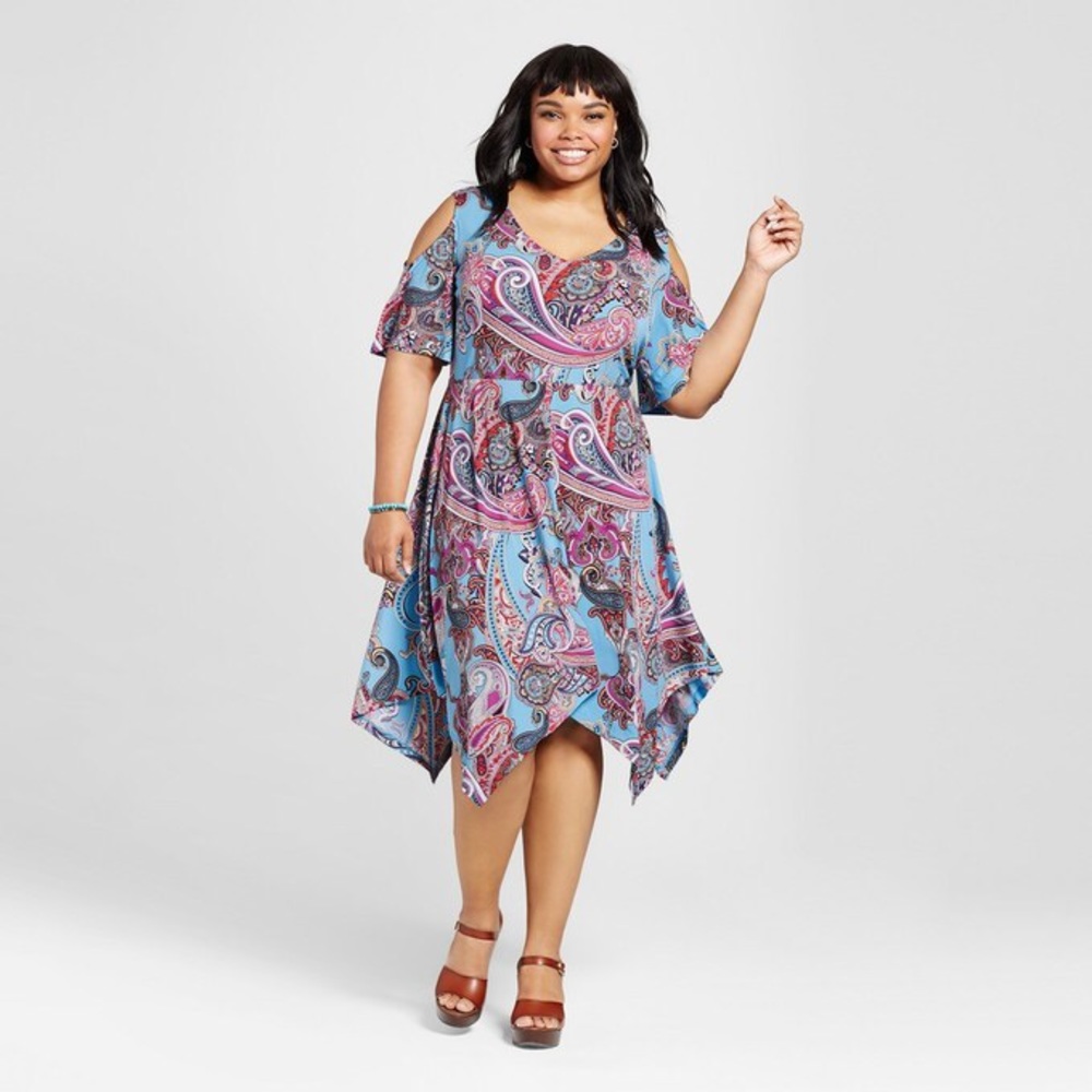 Sami + Dani Placed Print Cold Shoulder Dress