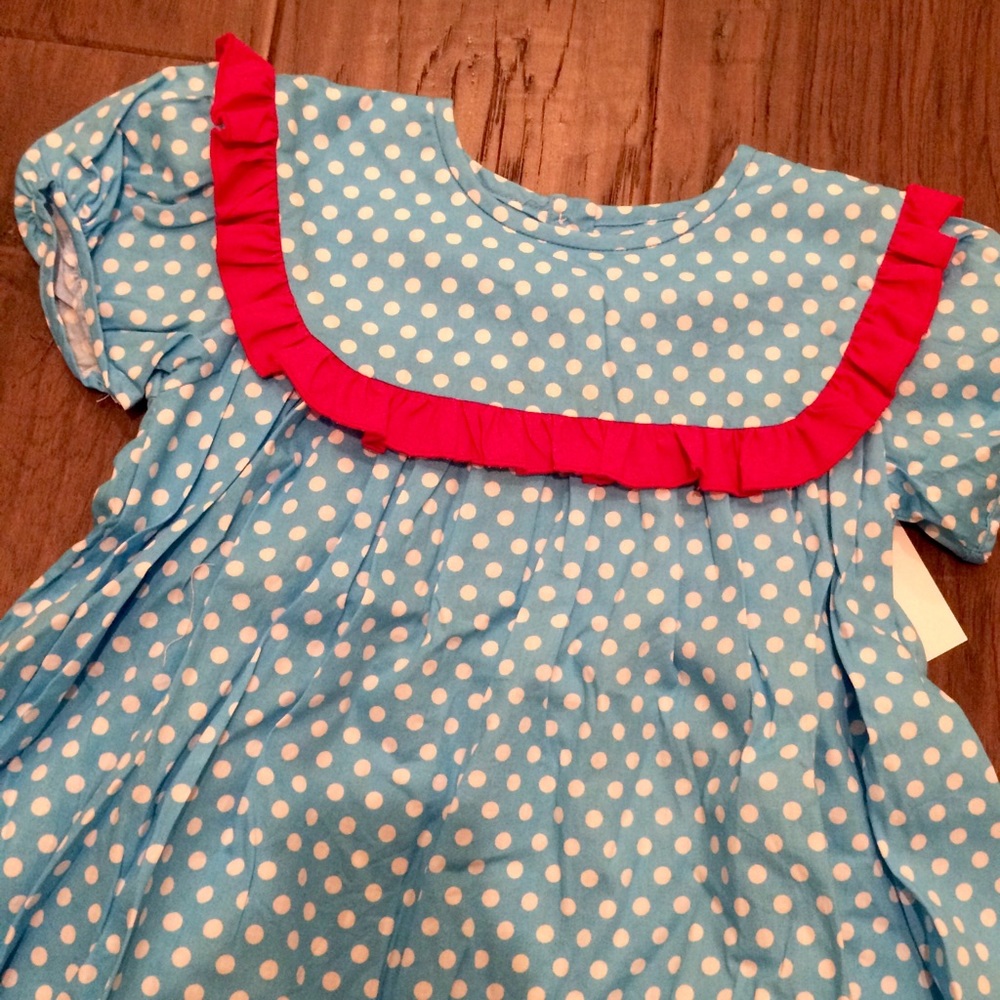 💝Aqua dots dress w/ pink trim