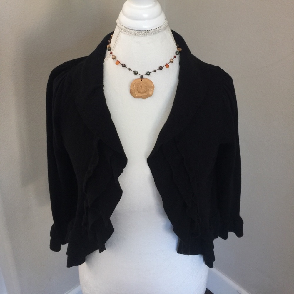 INC ruffle cropped black cardigan