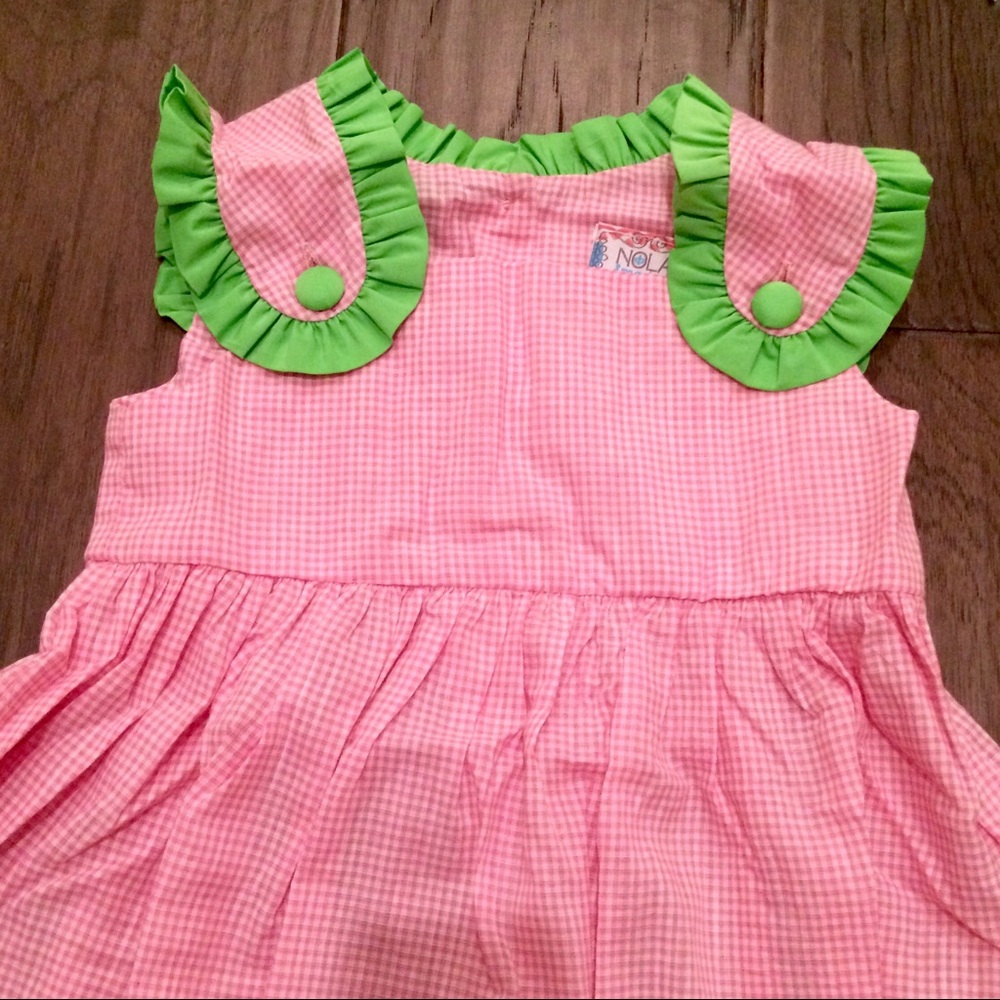 💝Pink gingham dress w/ green trim