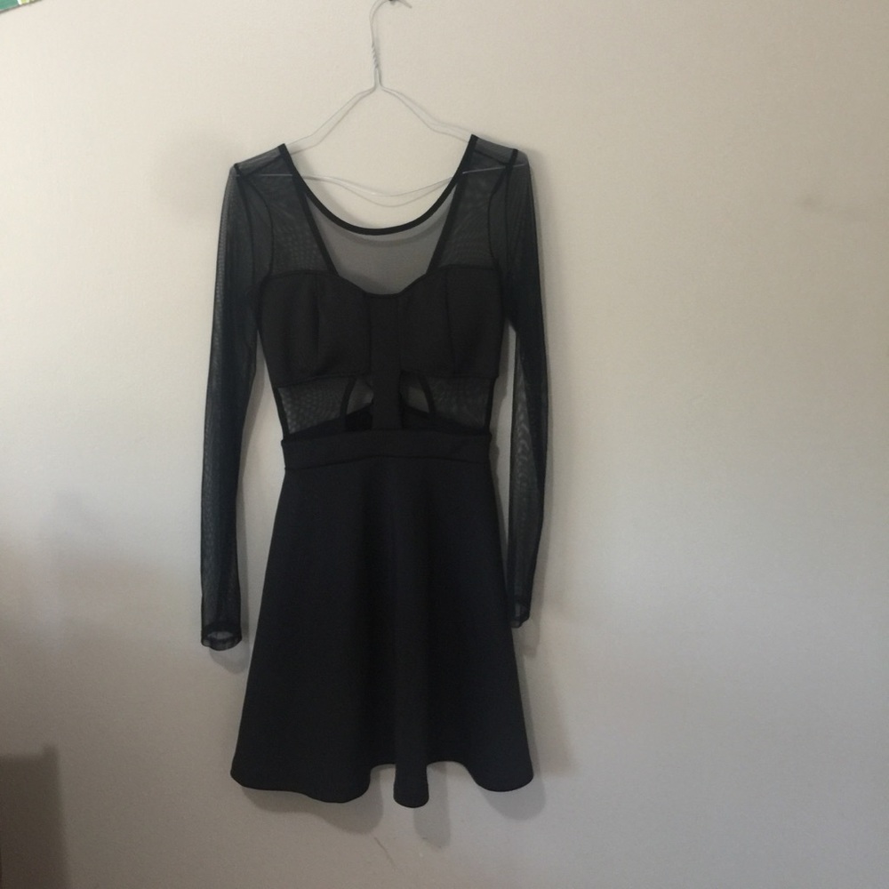 Black mesh long sleeve dress w/ cutouts on abdomen