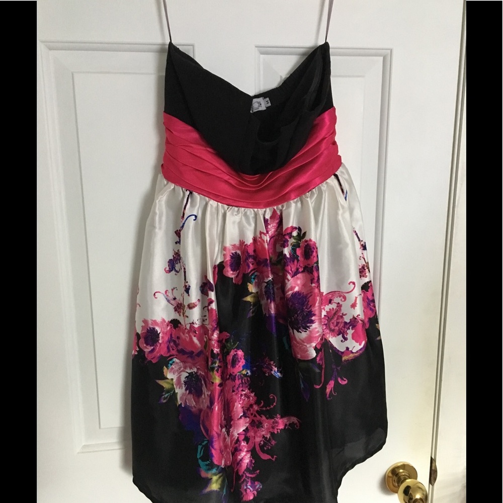 Strapless Silk Floral Cocktail Dress