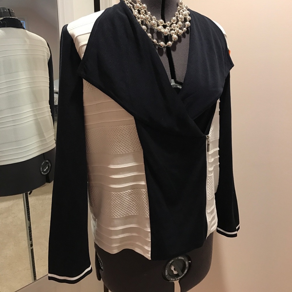 MING WANG navy/white jacket STYLISH - side zipper