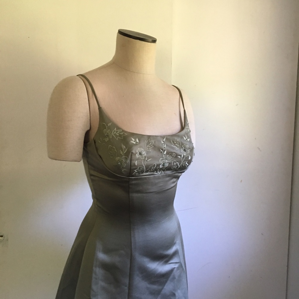 Dusty-Green Floor Length Satin Dress
