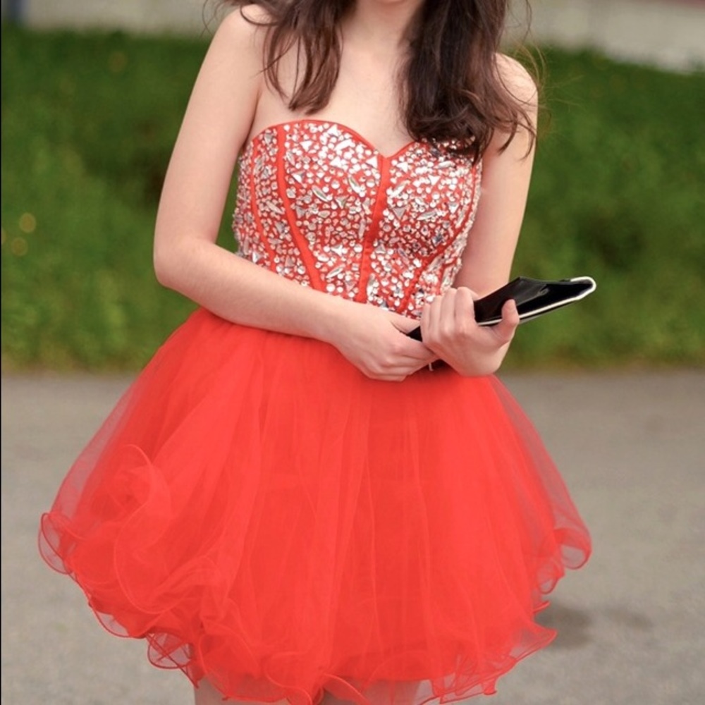 Red Beaded Tutu Homecoming Dress