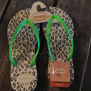 Leopard print flip flops