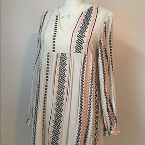 Cream/Black/Pink Embroidered Top