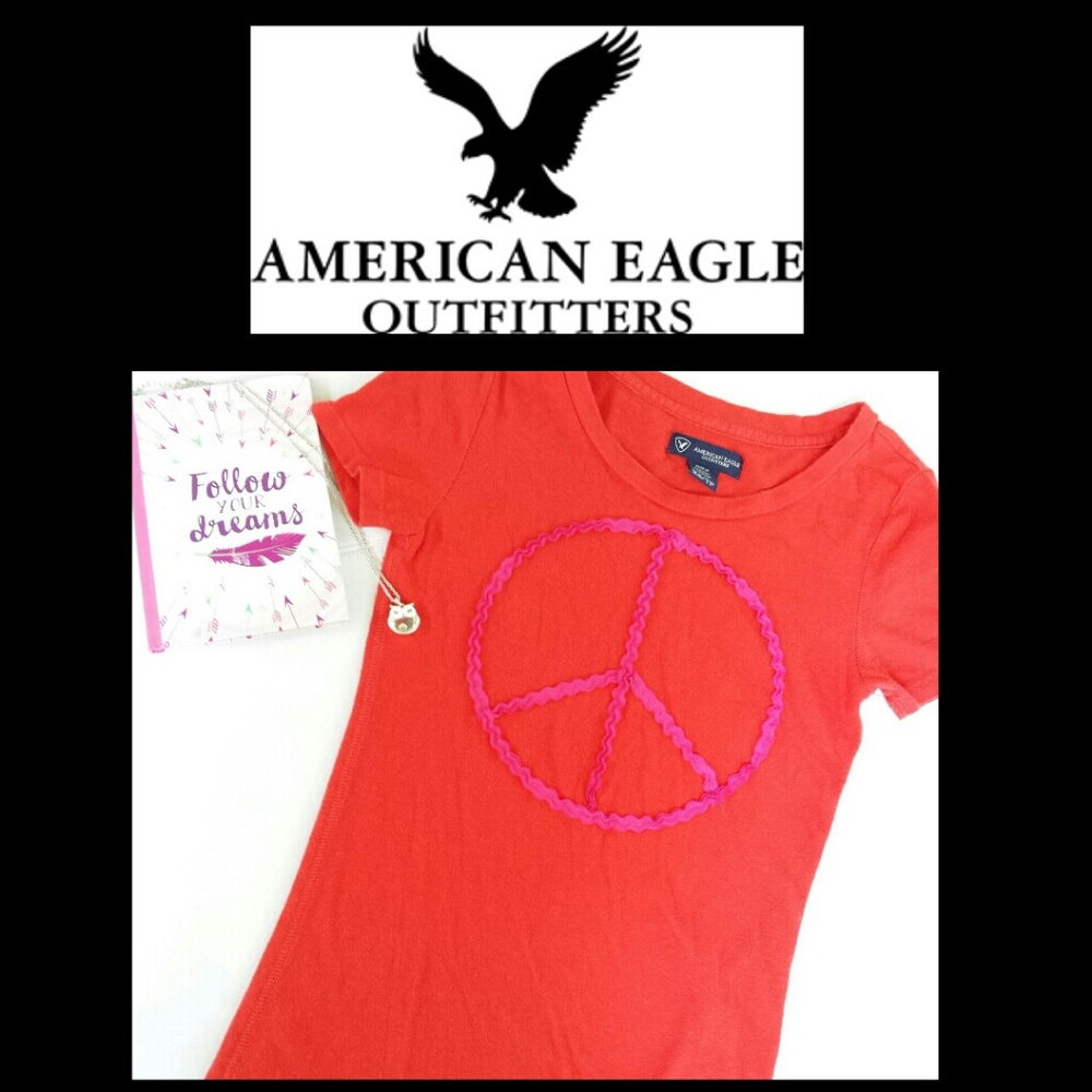 AE Peace Tee Red Magenta Juniors Womens XS