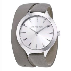 Michael Kors Gray Double Wrap Leather Band Watch