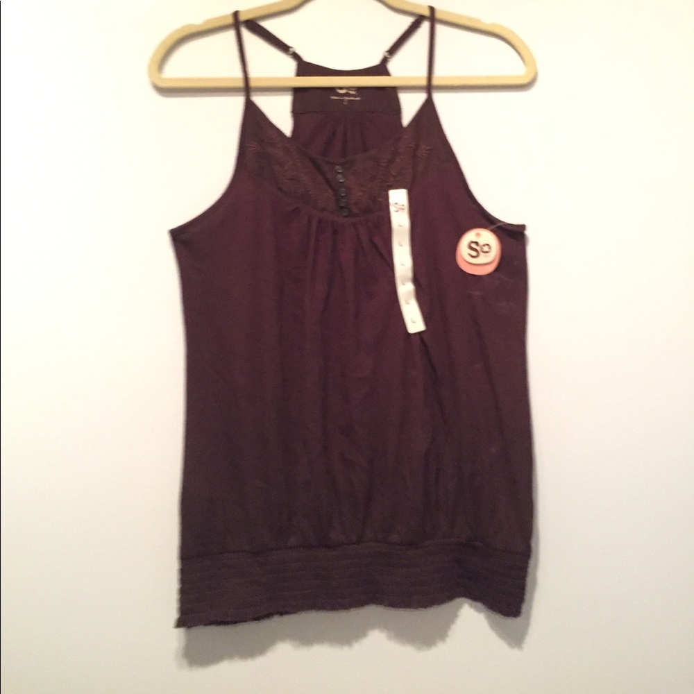 SO Brown Embroidered Tank Top NWT