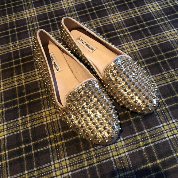 Steve Maddan gold spikey slip on shoes - Picture 1 of 3