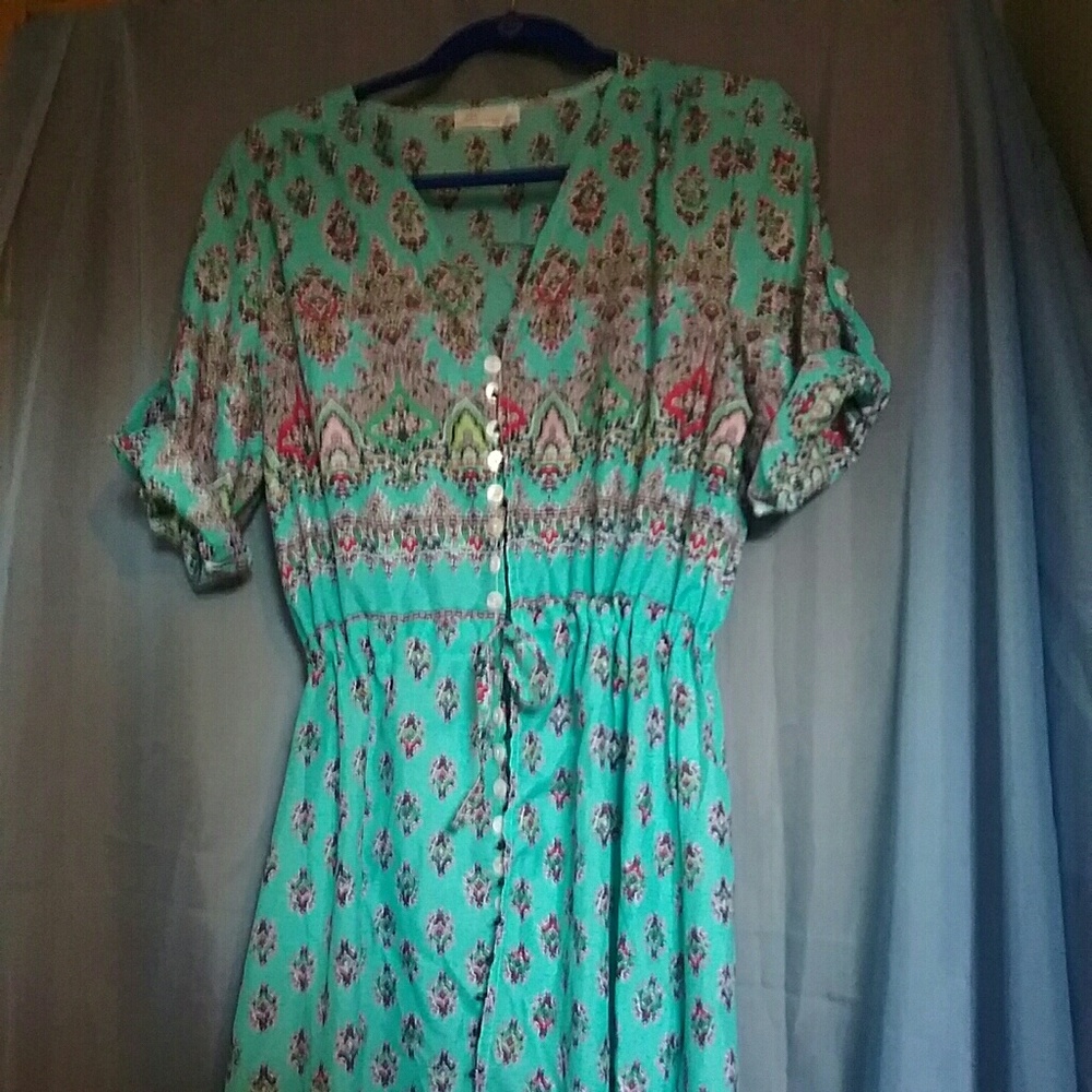 Button front light weight Teal maxi dress
