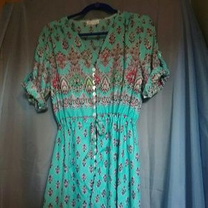 Button front light weight Teal maxi dress
