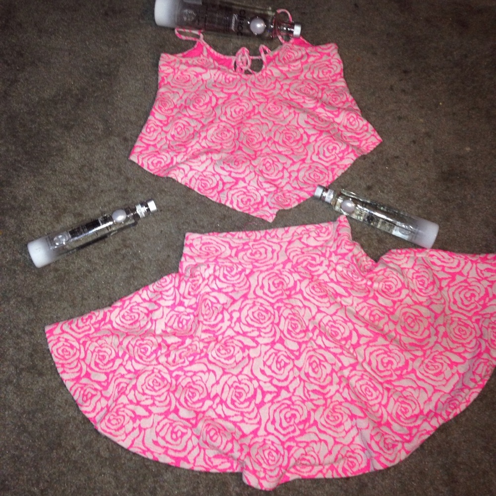 Pink and white skirt set