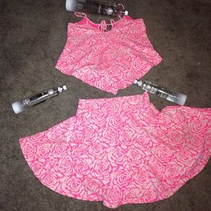 Pink and white skirt set