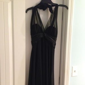 Black halter dress with sheer sweetheart neckline