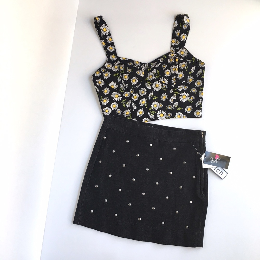 Stretch Studded Denim Skirt