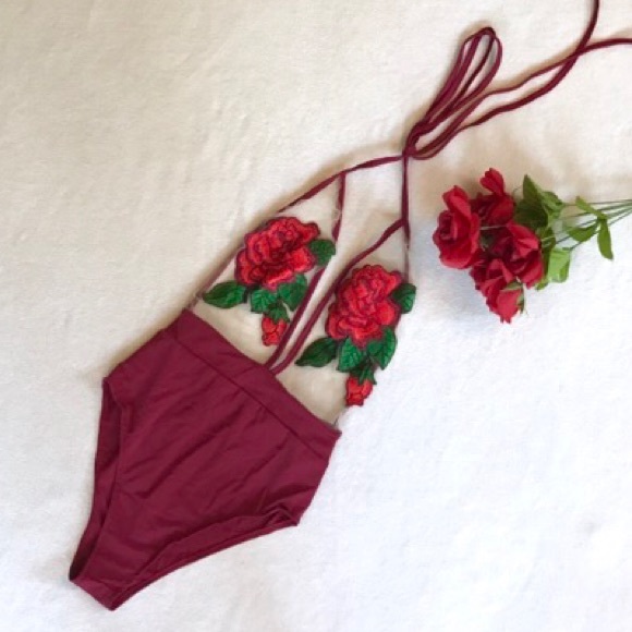 Chloe Embroidered Rose Swimsuit/Bodysuit - Picture 3 of 4