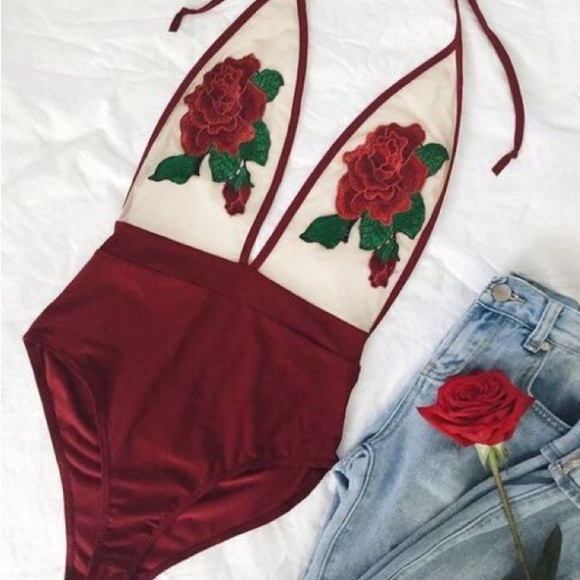 Chloe Embroidered Rose Swimsuit/Bodysuit - Picture 2 of 4