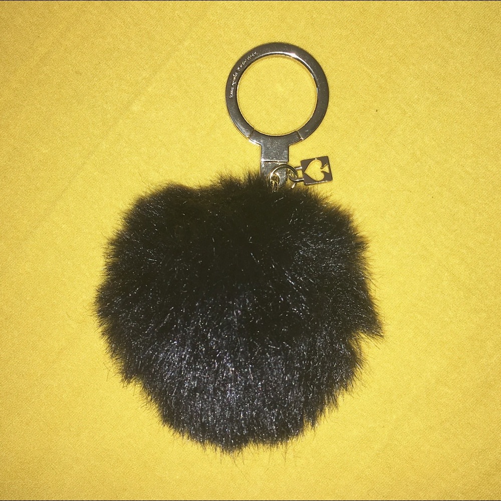 Kate Spade Black Faux Fur Pouf Keychain