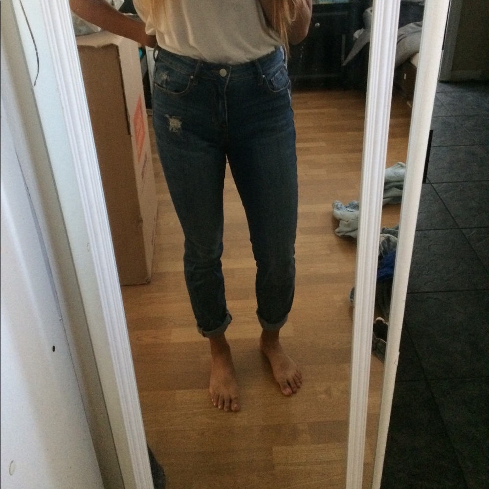 High waisted dark wash jeans