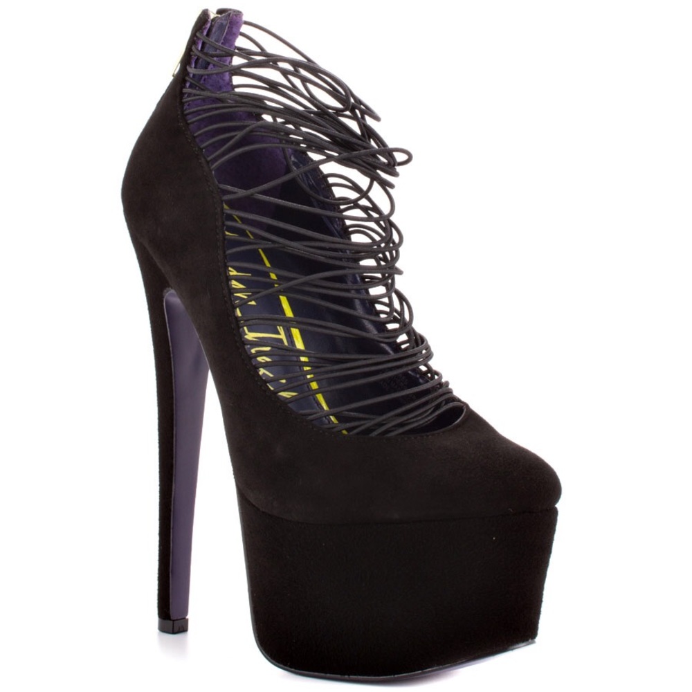 London Trash Black Suede Platform Pumps