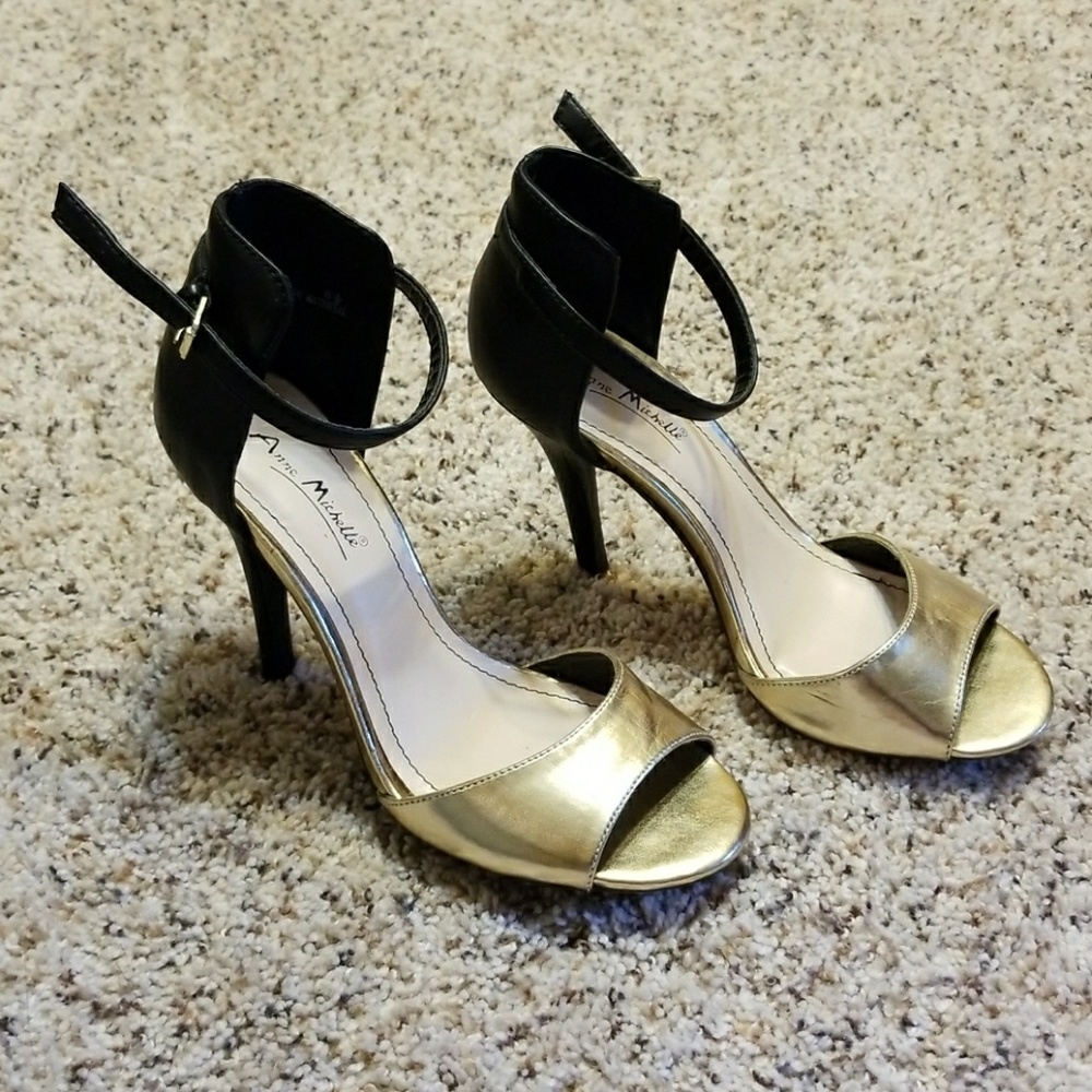Gold and Black Sandal Heels