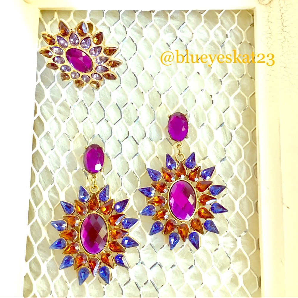 Purple Crystal Starburst Dangle Earring & Ring Set