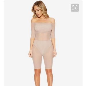 See thru nude mesh jumpsuit three piece