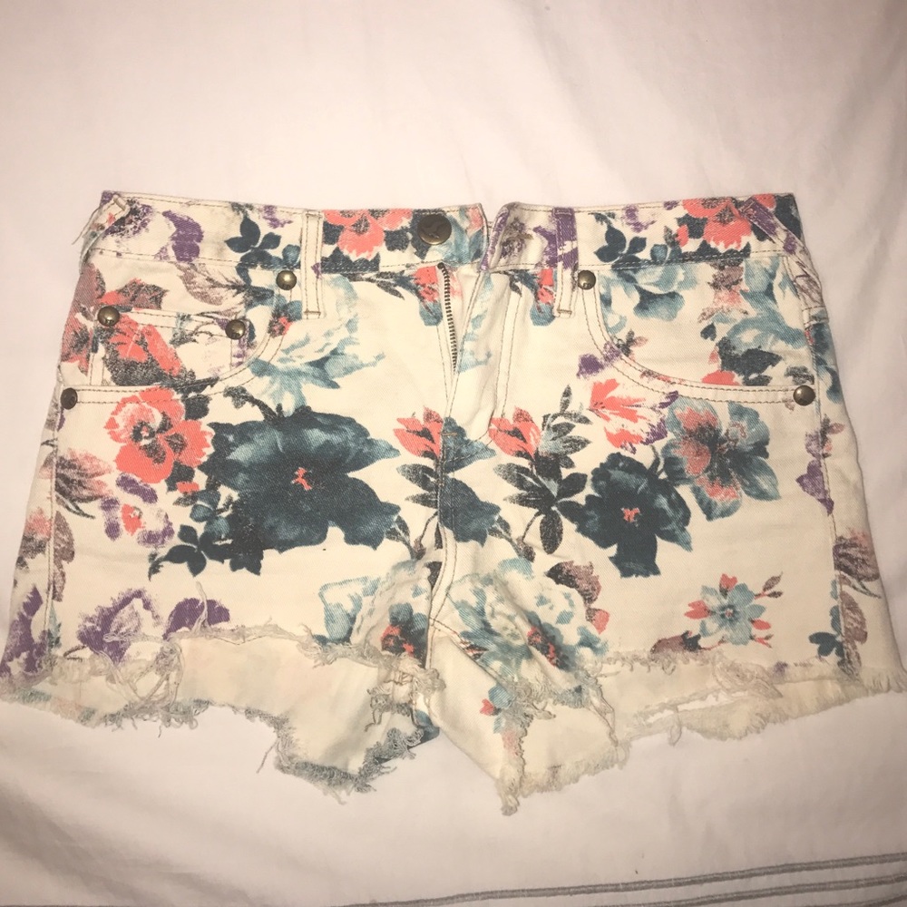 Free People floral denim shorts