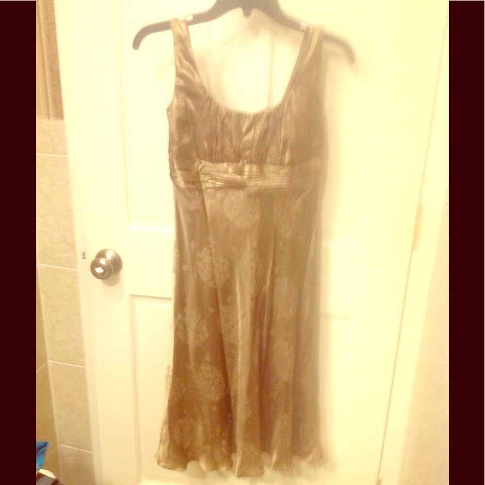 Gold metallic Evan Picone empire dress, Size 4