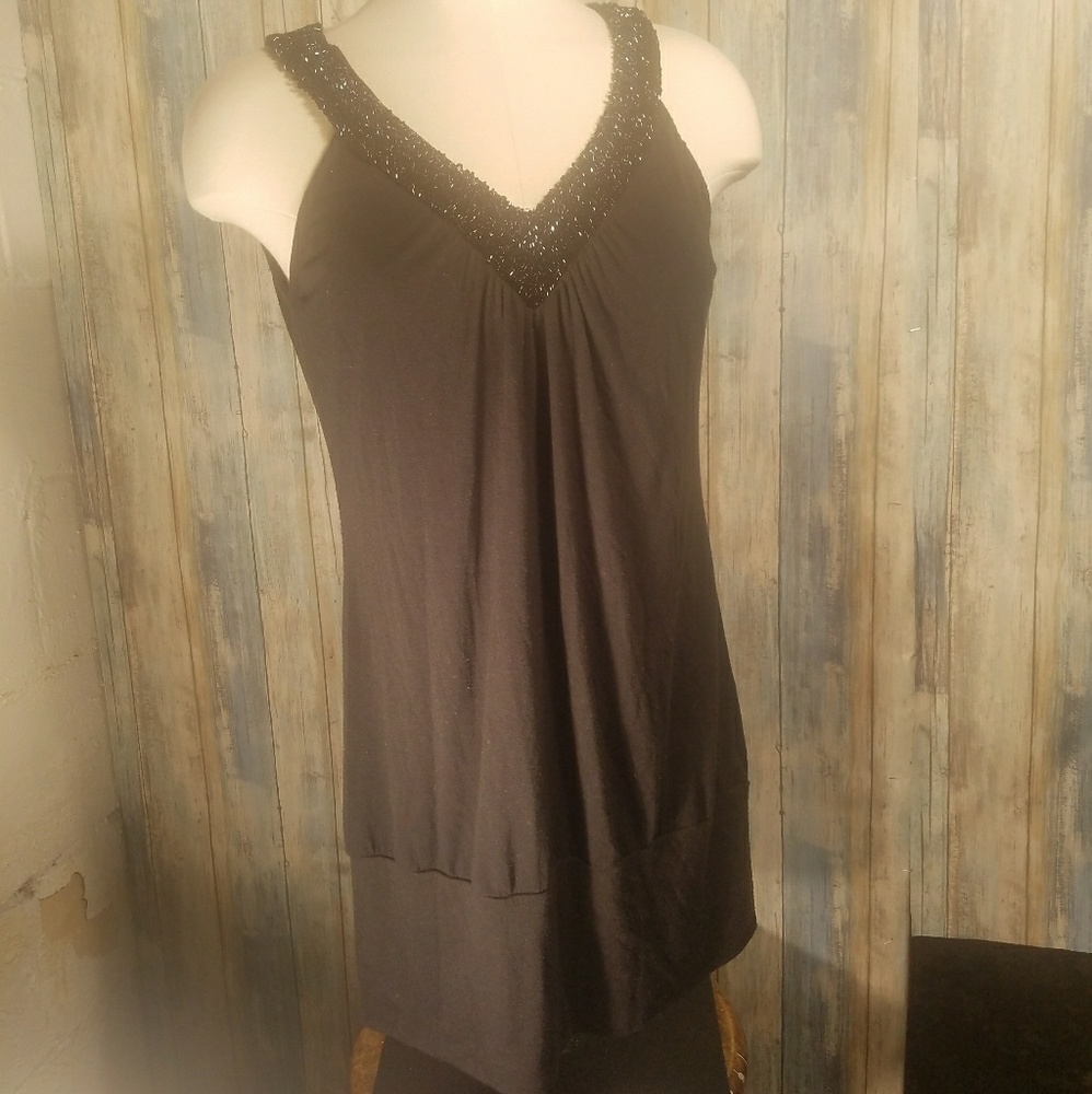 Beaded sequin collared tank top