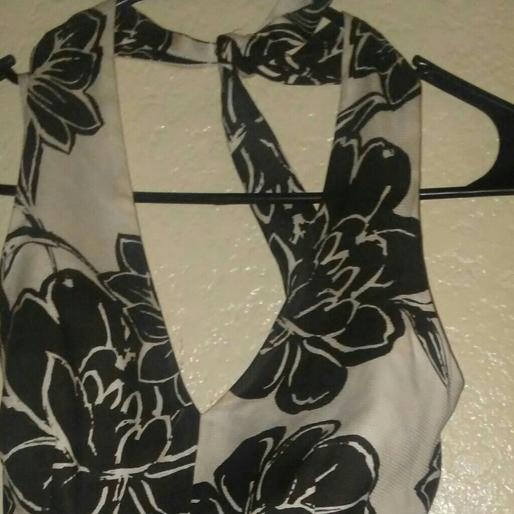 Anne Klein black and white floral halter dress