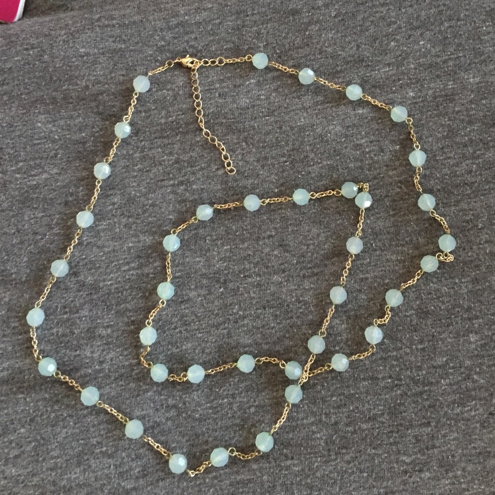 Pale Green Beaded Chain Necklace