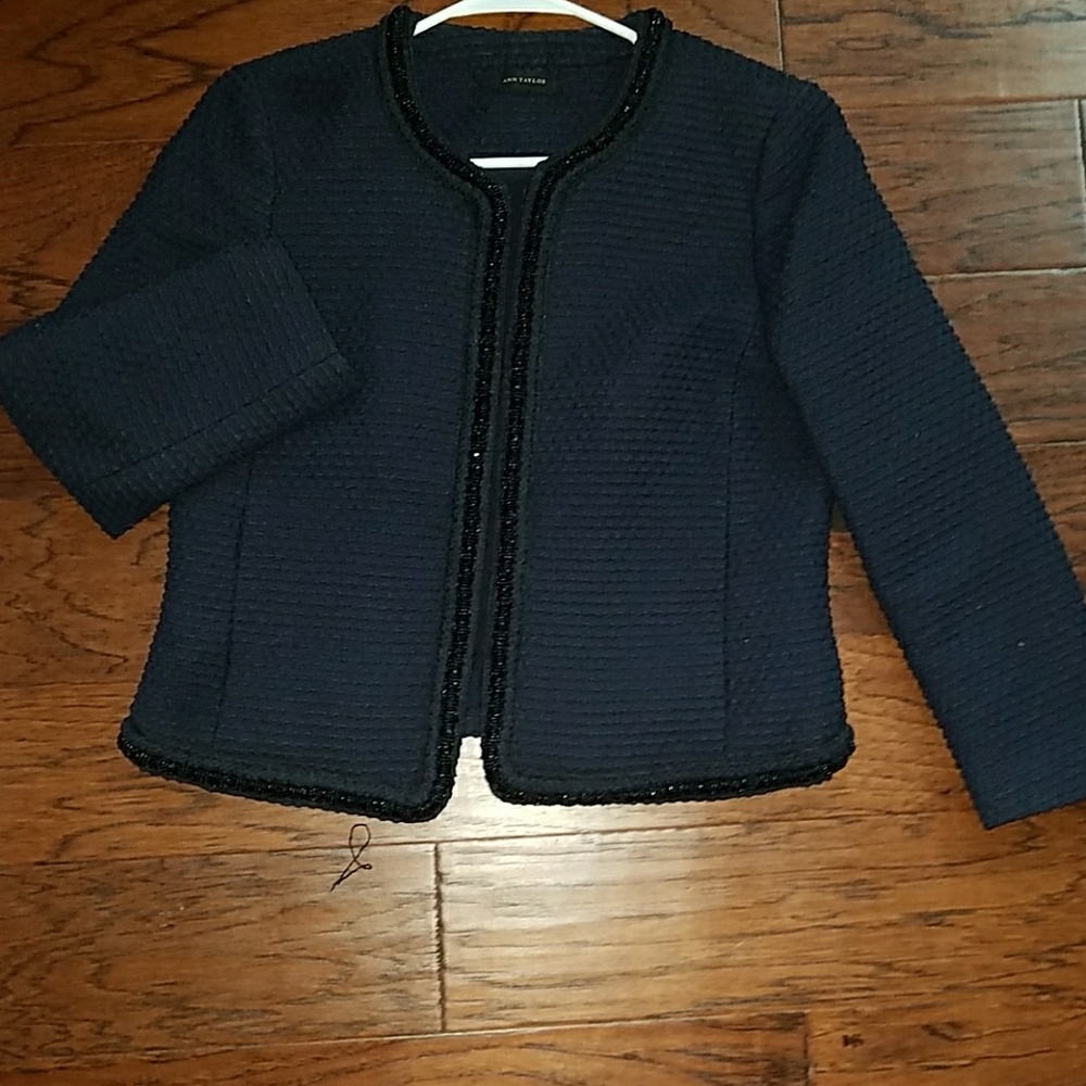 ANN Taylor embellished colarless tweed jacket