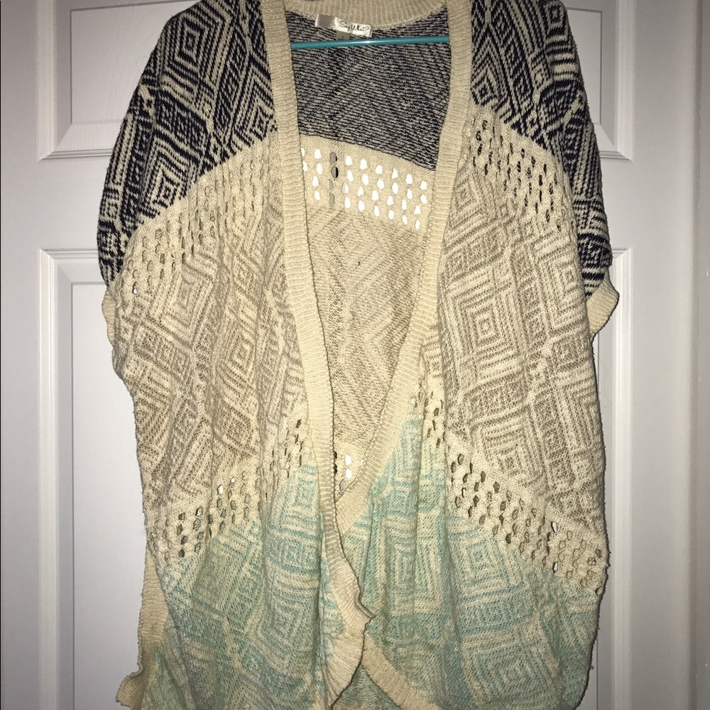 Teal/blue/tan sweater