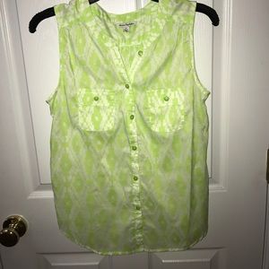 Vibrant lime and white tribal sleeveless top
