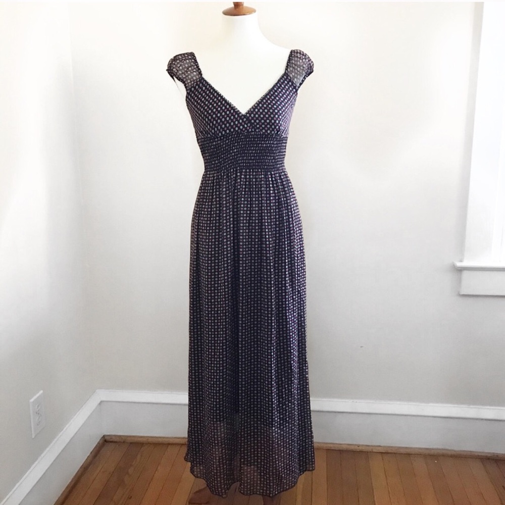 Deep V Cut Maxi Dress with Cap Sleeves