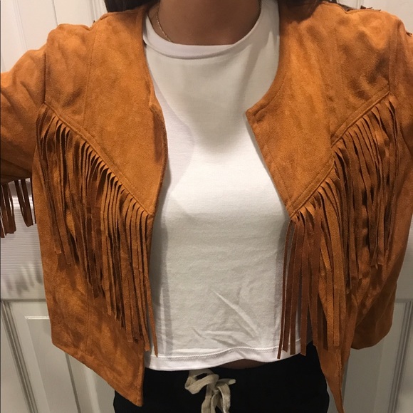 Jackets & Blazers - Brown suede jacket with fringes