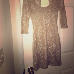 Gold Mesh Lace Bodycon Dress