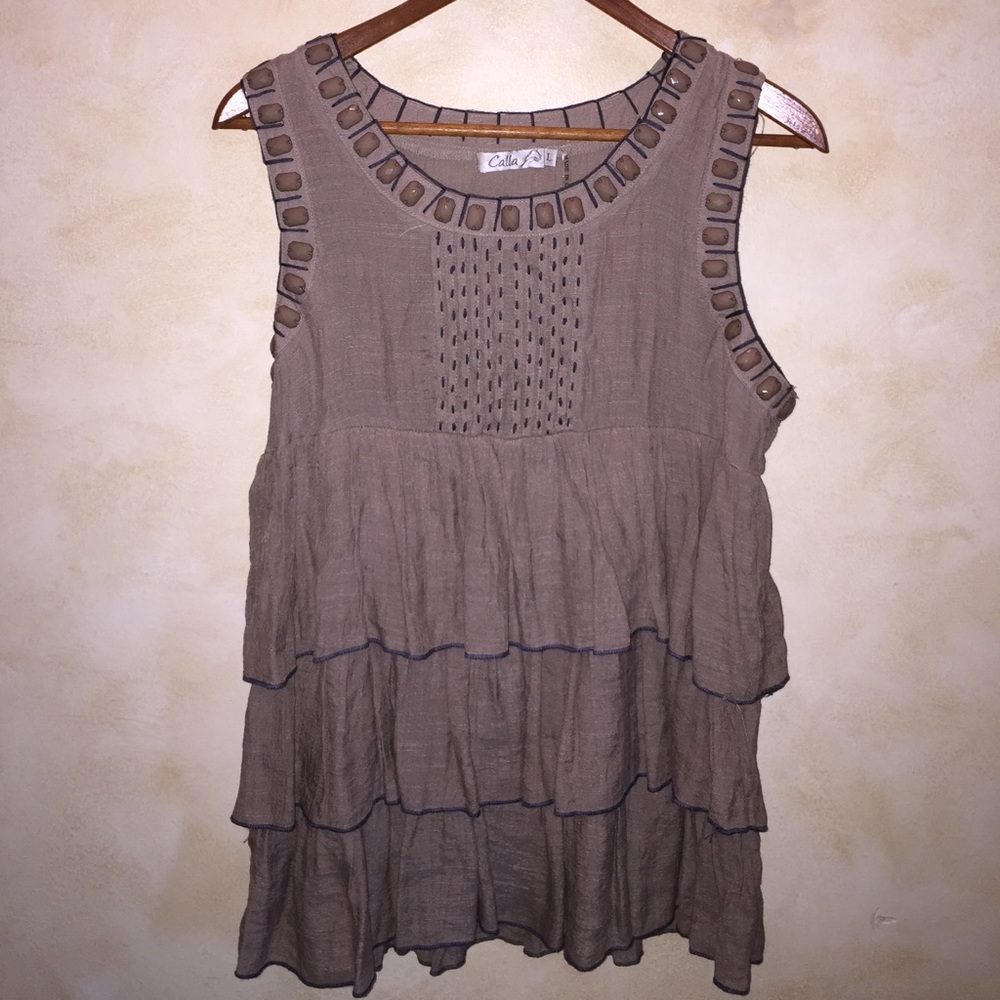 Tan ruffle top