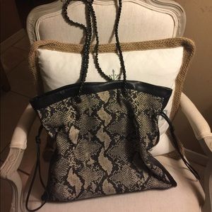 Faux leather purse with fabric