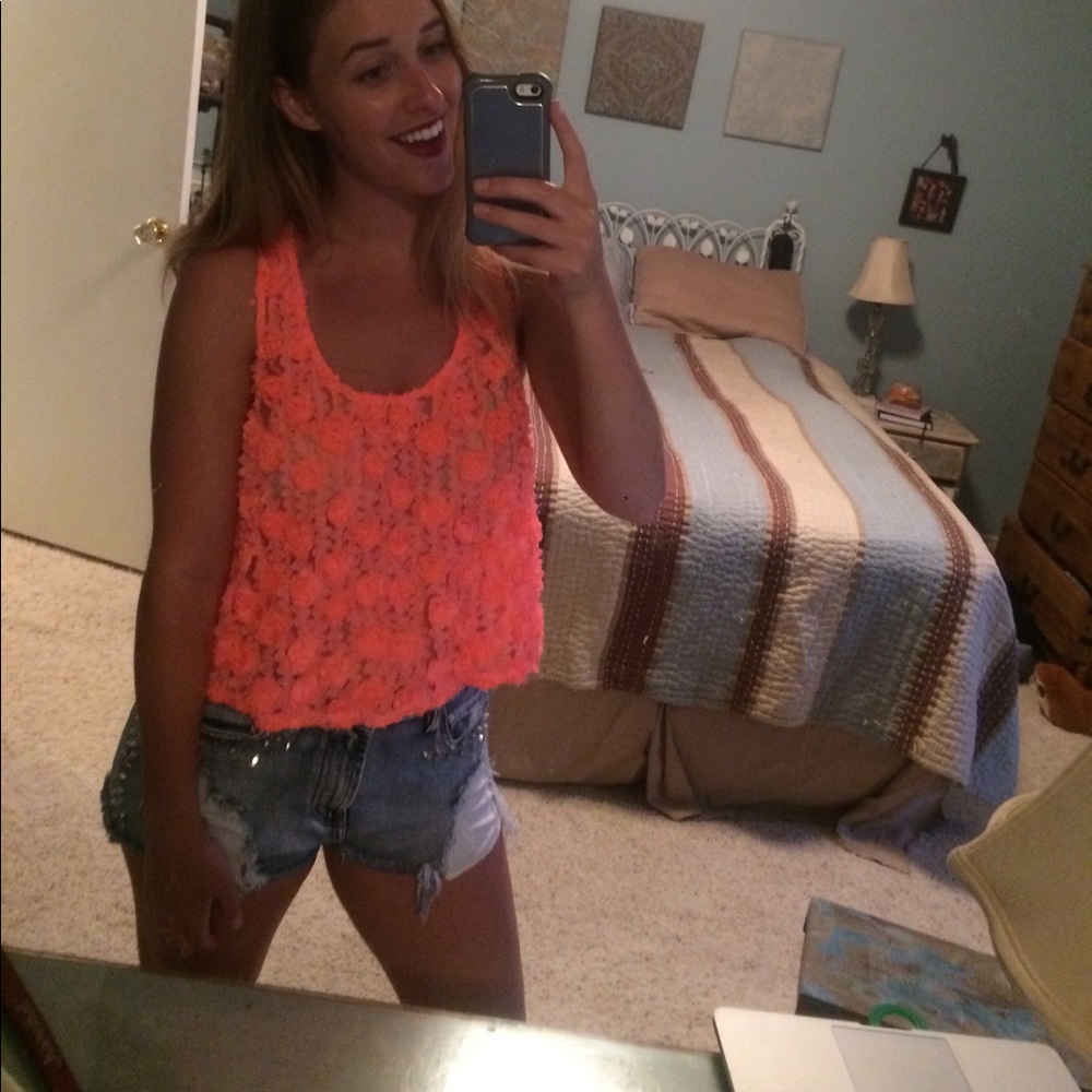 Neon pink flower top