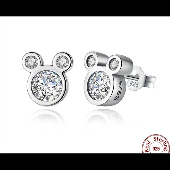 MOUSE CZ SPARKLING EARRINGS 925 STERLING SILVER - Picture 3 of 3