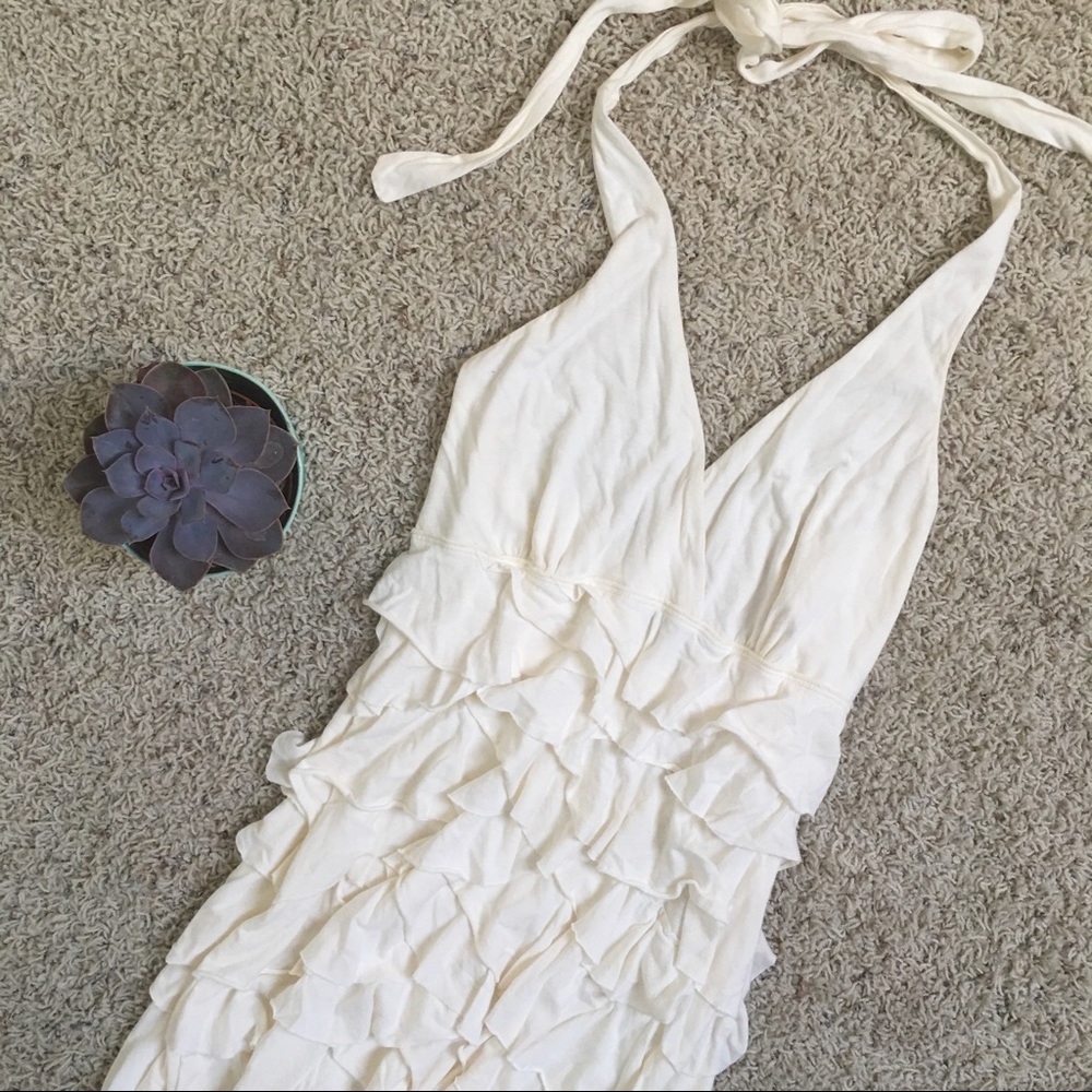 Express Cream Halter Ruffle Dress