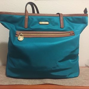 Michael Kors Teal Nylon and Leather Trimmed Tote