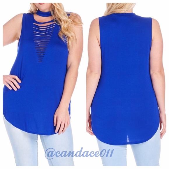 CC Boutique Tops - Distressed Tunic Tank (Royal Blue)